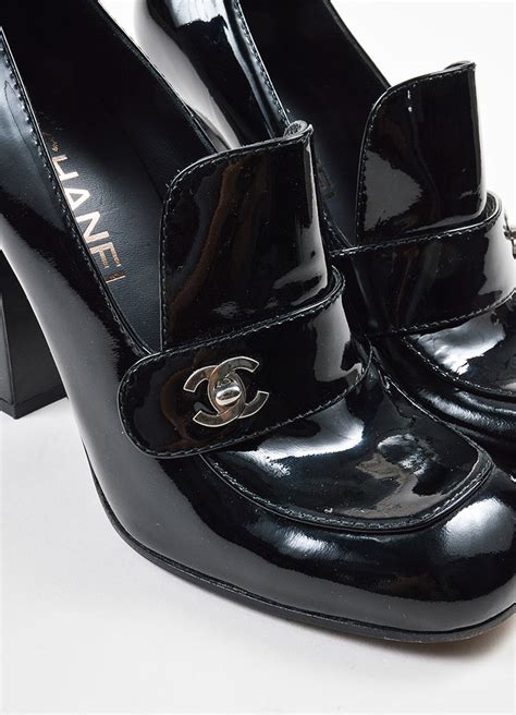 chanel black shoes heels|authentic Chanel loafers.